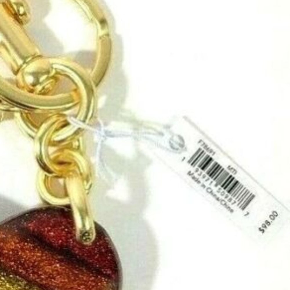 $98 Coach Gold Rainbow Heart Key Chain Bag Charm - Picture 5 of 6